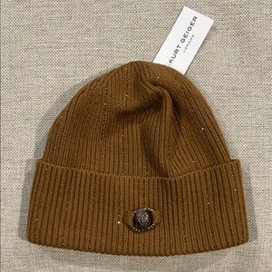Kurt Geiger Tan Ribbed Beanie with sparkle NWT
